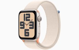 Apple Watch SE GPS, 44 mm-es csillagfény alumíniumtok, csillagfény sportpánt