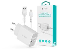   Devia Smart 2xUSB hálózati töltő adapter + USB - Lightning USB kábel 1 m-es     vezetékkel - 12W - Devia Smart Series Charger Suit With Lightning Cable - fehér