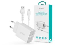   Devia Smart 2xUSB hálózati töltő adapter + USB - micro USB kábel 1 m-es         vezetékkel - 12W - Devia Smart Series Charger Suit With Micro Cable - fehér