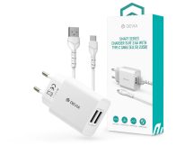   Devia 2xUSB hálózati töltő adapter + USB - Type-C kábel 1 m-es vezetékkel - 12W - Devia Smart Series Charger Suit With Type-C Cable - fehér